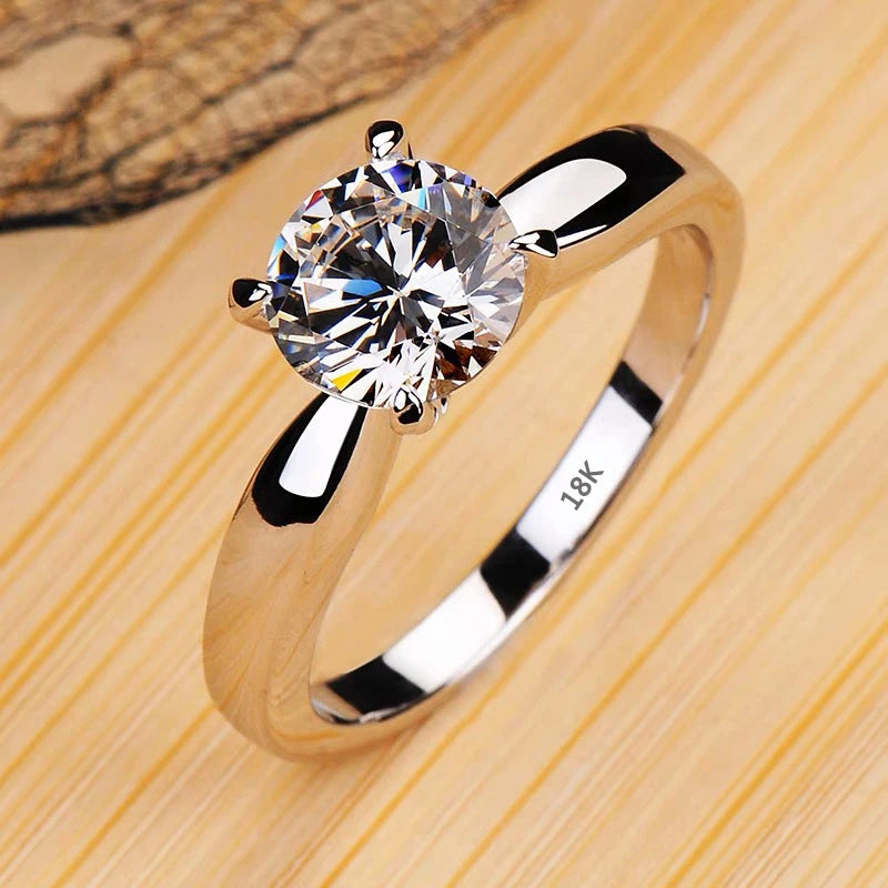 Never Fade Luxury Classic White Gold Color Silver Ring Solitaire 2.0ct Zirconia Diamand