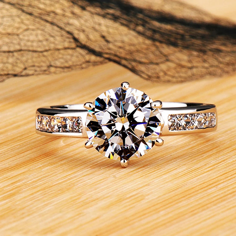 Never Fade Luxury Classic White Gold Color Silver Ring Solitaire 2.0ct Zirconia Diamand