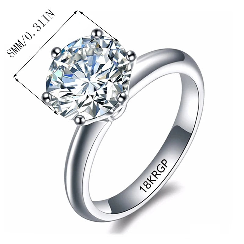 Never Fade Luxury Classic White Gold Color Silver Ring Solitaire 2.0ct Zirconia Diamand