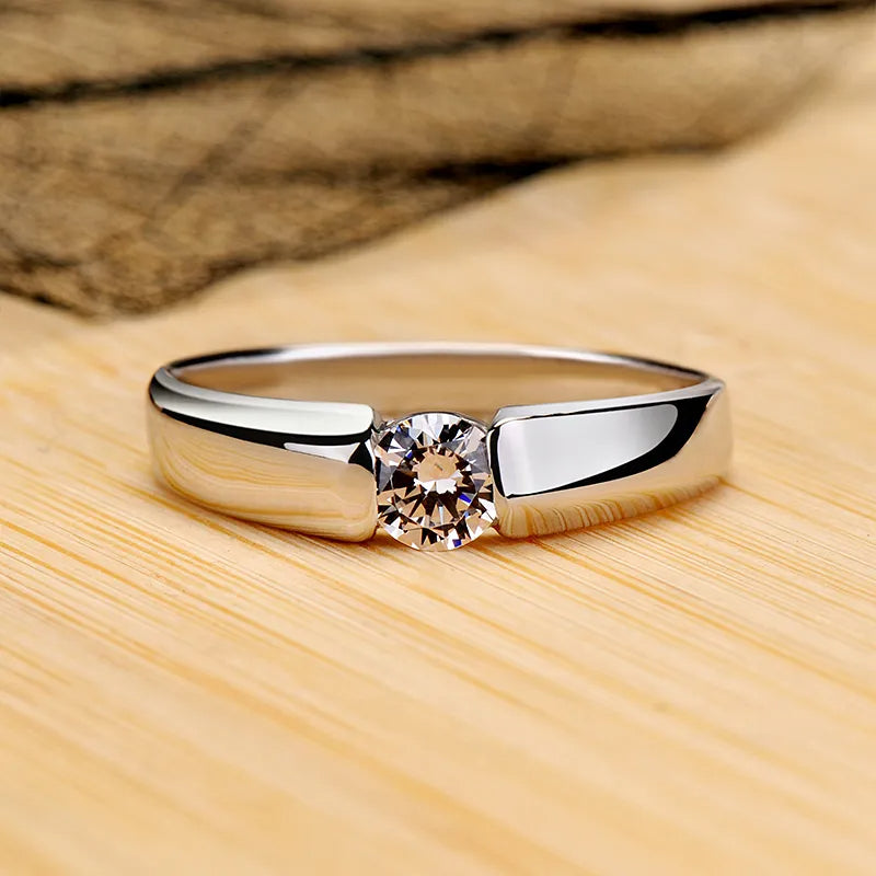 Never Fade Luxury Classic White Gold Color Silver Ring Solitaire 2.0ct Zirconia Diamand