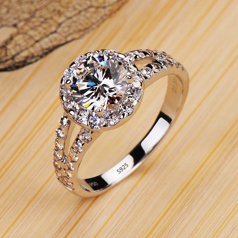 Never Fade Luxury Classic White Gold Color Silver Ring Solitaire 2.0ct Zirconia Diamand