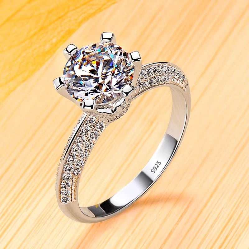 Never Fade Luxury Classic White Gold Color Silver Ring Solitaire 2.0ct Zirconia Diamand