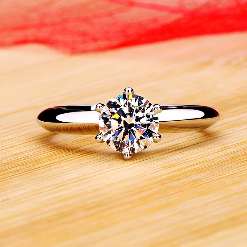Never Fade Luxury Classic White Gold Color Silver Ring Solitaire 2.0ct Zirconia Diamand