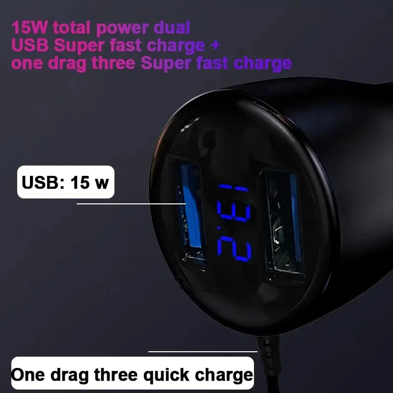 Fast Charging 15W Car Multi-function Wired Car Charger, Suitable for a Variety of Mobile Phone Models