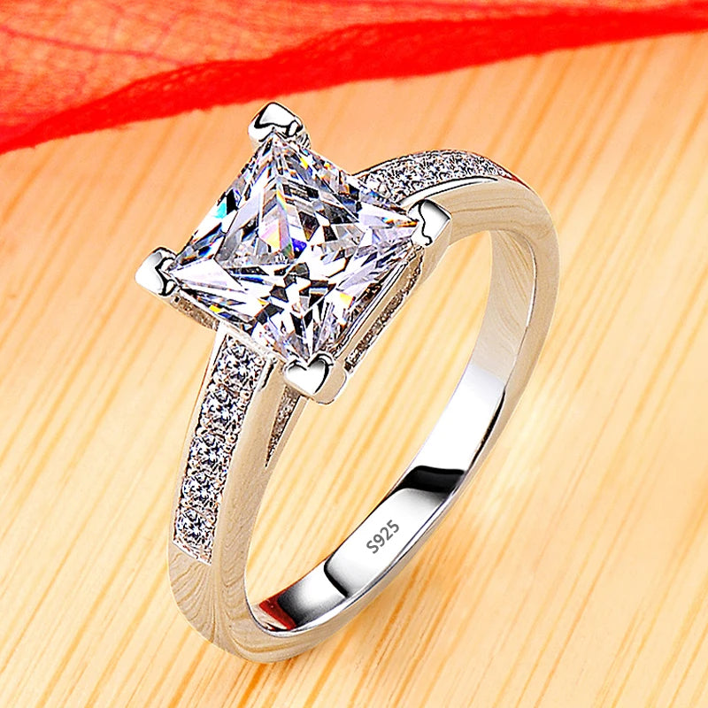 Never Fade Luxury Classic White Gold Color Silver Ring Solitaire 2.0ct Zirconia Diamand