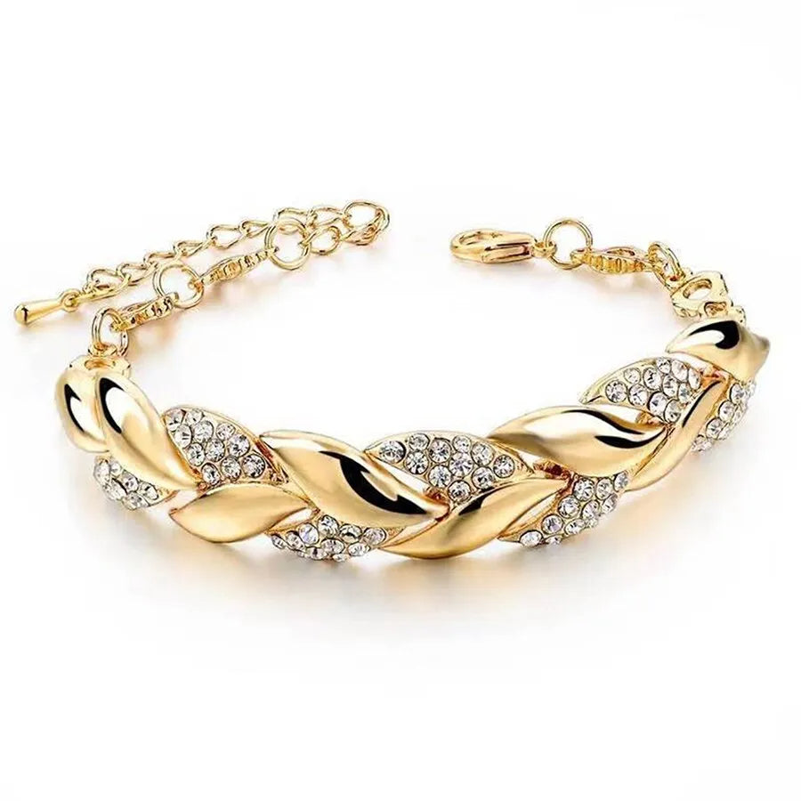 Luxury Love Braided Leaf Bracelet Charm Crystal