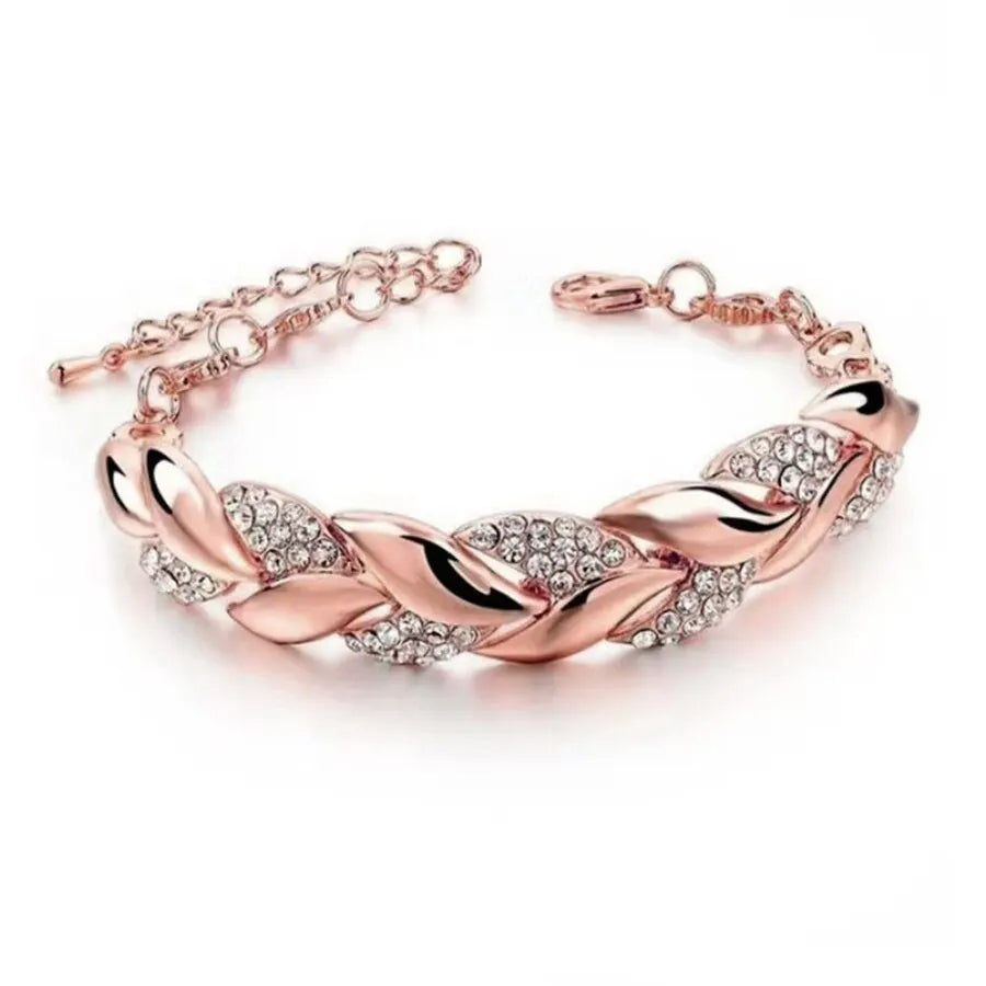 Luxury Love Braided Leaf Bracelet Charm Crystal