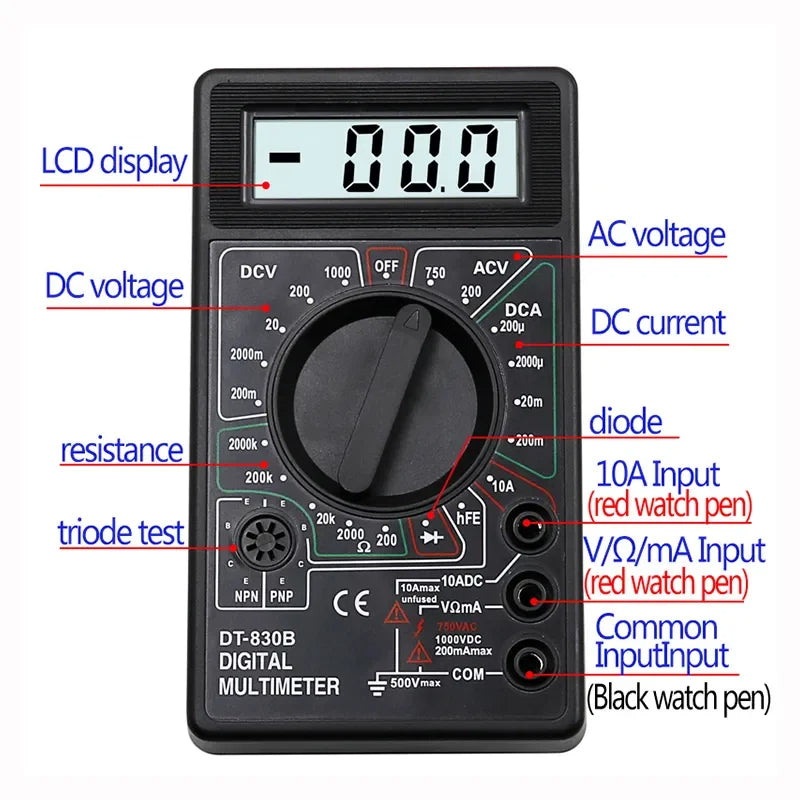 DT830B LCD Digital Multimeter Ammeter AC DC Voltmeter Mini Hand