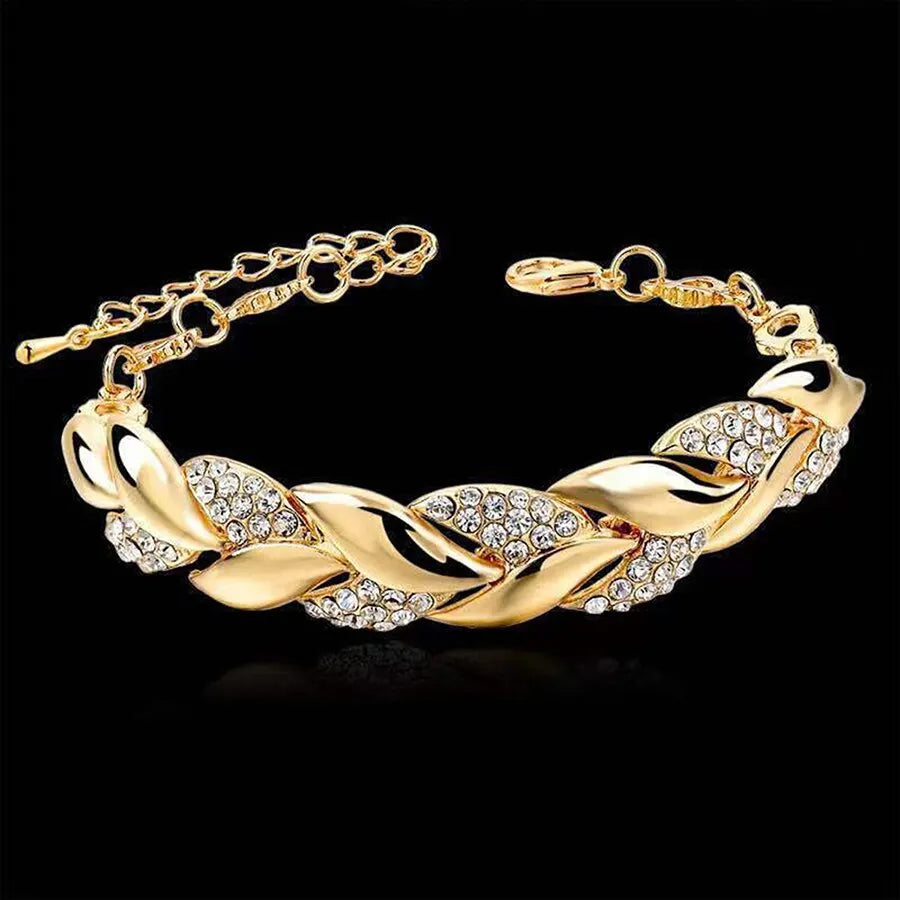 Luxury Love Braided Leaf Bracelet Charm Crystal