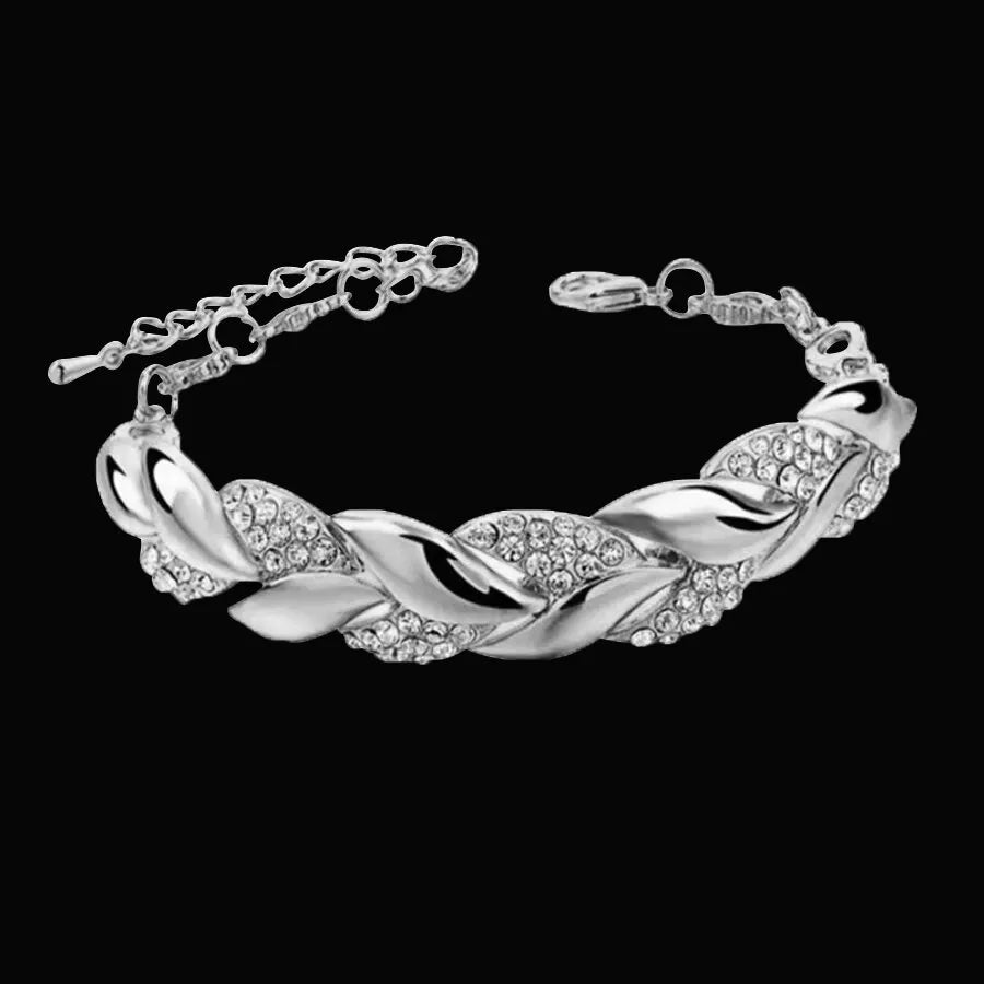 Luxury Love Braided Leaf Bracelet Charm Crystal