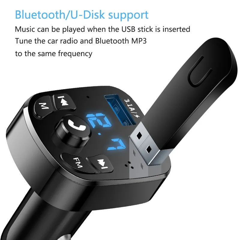 Car Mp3 Player Dual Usb Fast Charger Fm Bluetooth Receiver