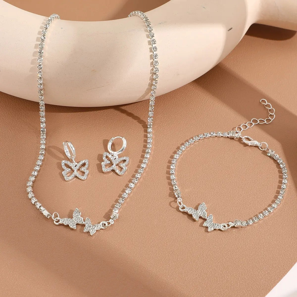 4 Pcs Fashionable Trendy Earrings Necklaces Bracelets Butterfly Pendant Jewelry Sets